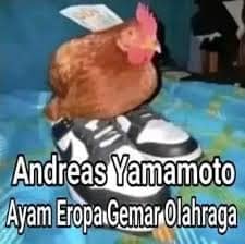 Stiker meme ayam lucu WhatsApp: Andreas Yamamoto, ayam Eropa gemar olahraga