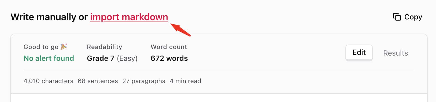 Upload Markdown .md file writing platform feature