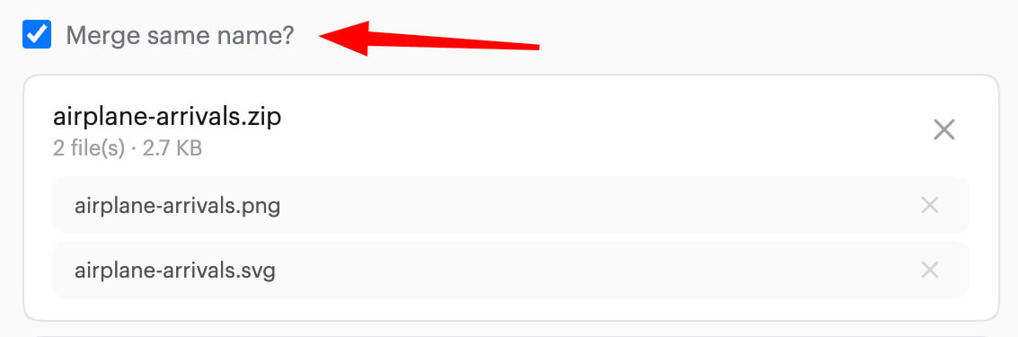 Screenshot showing the Merge same name checkbox option in Saveku